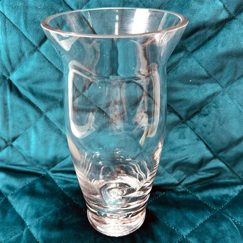 Vtg.‎ Heavy Art Glass Crystal Clear Vase Controlled Bubble Base MCM Flare Blown